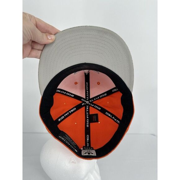 Adidas Flex Fit Hat 210 Fitted Flexfit 7 1/4 - 7 5/8 Orange‎ And Gray Cap Logo - Picture 6 of 10